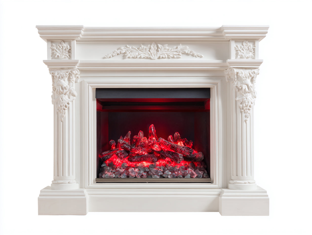 Chimeneas eléctricas de resina blanca con efecto de llama 135x35x98 cm - diseño clásico para salón