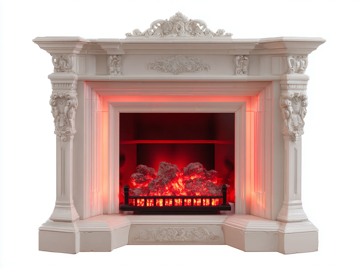 Chimeneas eléctricas de resina 150x35x130 cm - blanco-rojo - estilo clásico