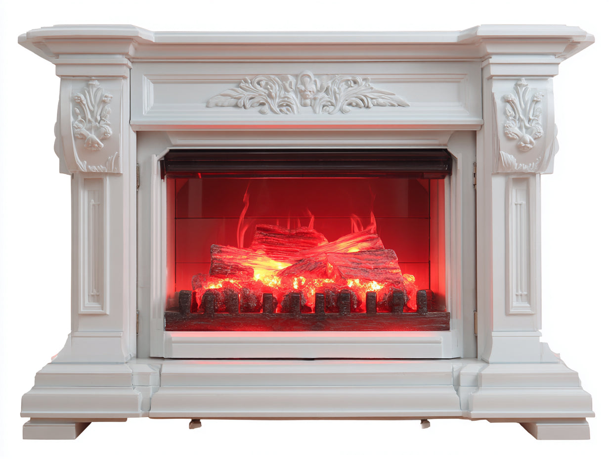 Chimeneas eléctricas de resina blanca con efecto de llama 145x36x105 cm - diseño clásico para salón