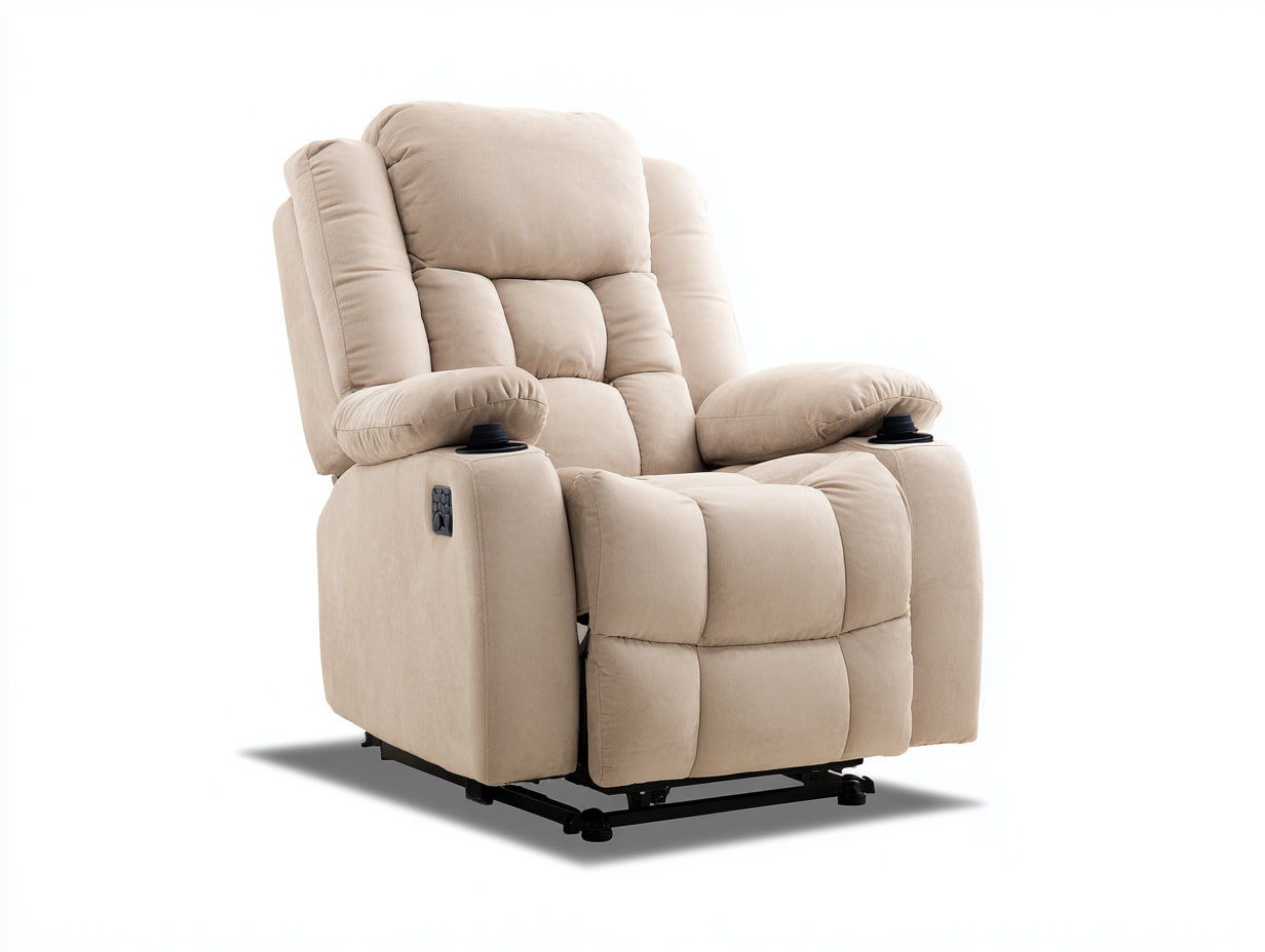 Sillones reclinables tapizados de tela suave 92x96x104 cm - Beige - Diseño acolchado ergonómico
