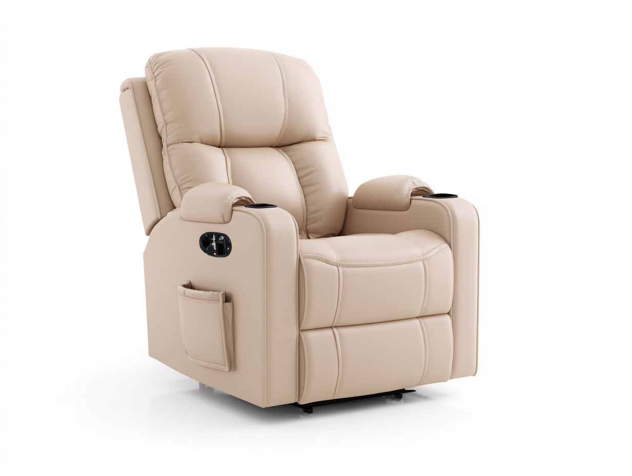 Sillones reclinables tapizados en cuero sintético 92x96x104 cm - Beige - Diseño acolchado con portavasos