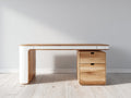 Mesas de oficina de madera y MDF 150x60x76 cm - Blanco-Roble - Diseño moderno con 2 cajones