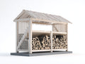 Leñero de jardín de madera 220x85x175 cm - Blanco y gris - Diseño rústico para exterior