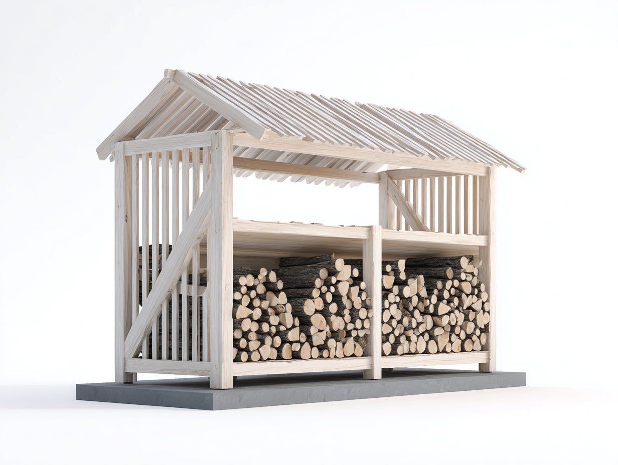 Leñero de jardín de madera 220x85x175 cm - Blanco y gris - Diseño rústico para exterior