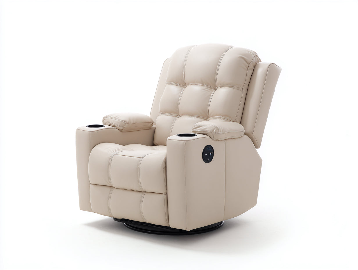 Sillones reclinables tapizados en cuero sintético 90x94x102 cm - Beige - Diseño giratorio con reposabrazos acolchados
