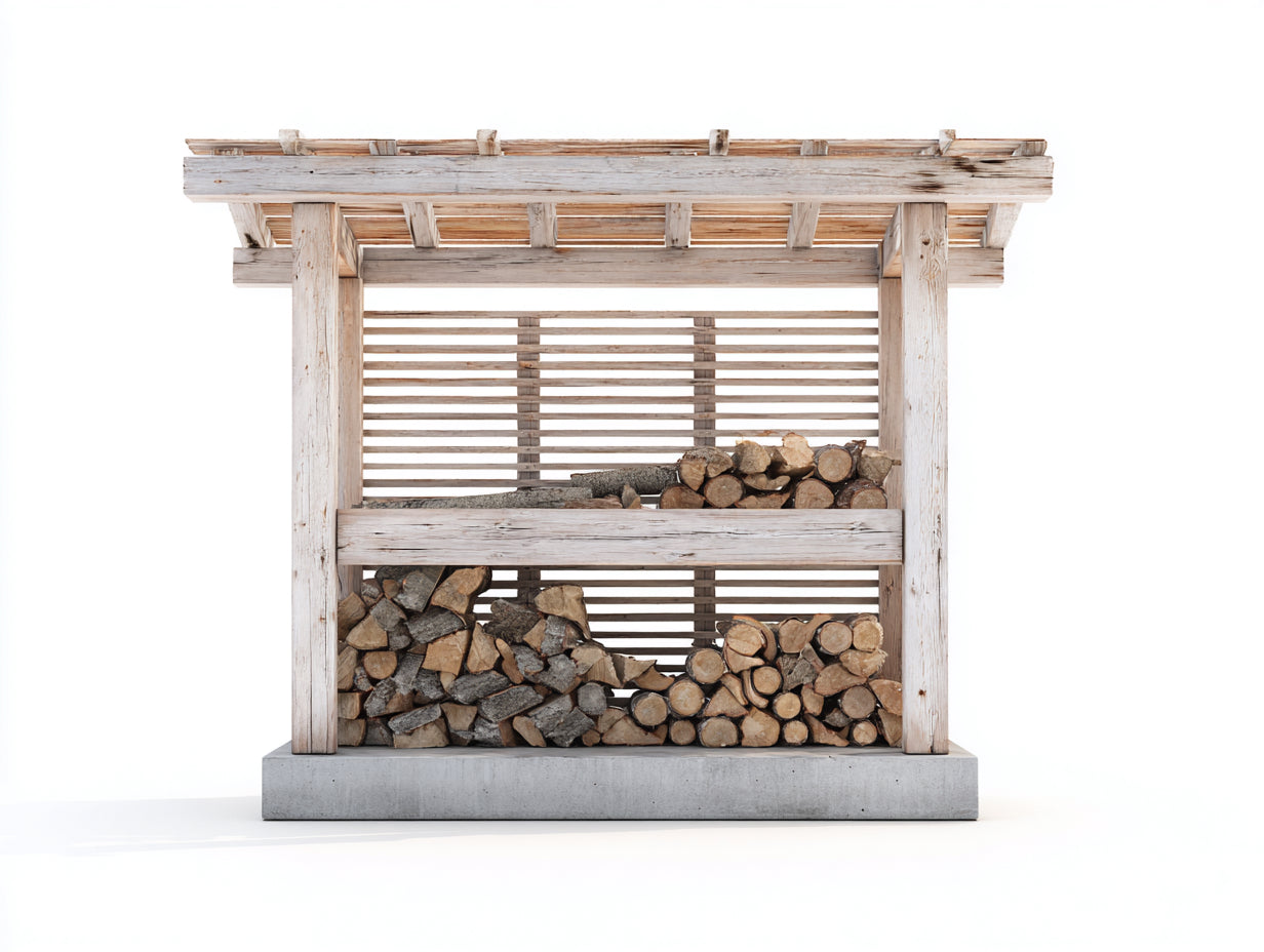 Leñero de jardín de madera 170x55x155 cm - Blanco envejecido-Gris - Diseño exterior con estructura abierta
