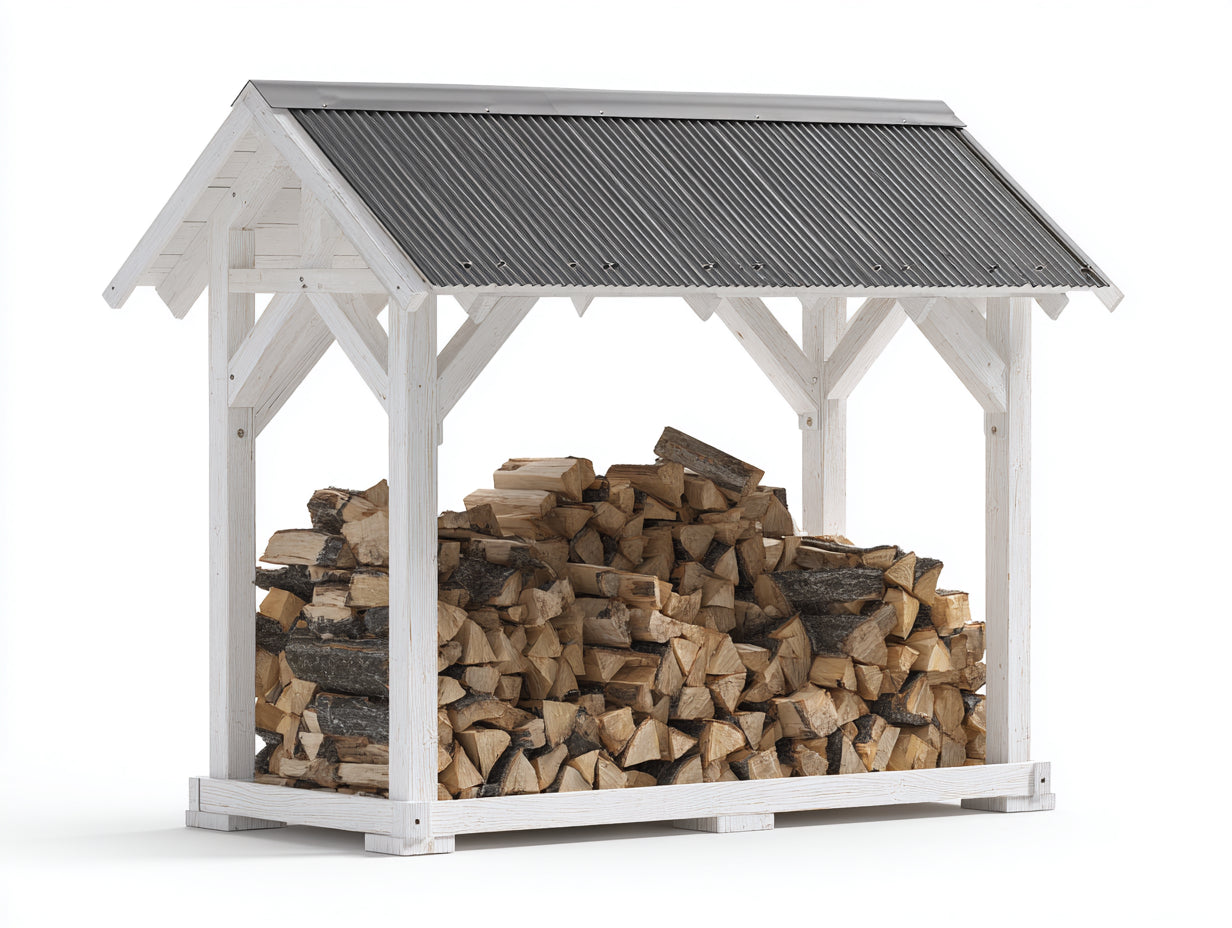 Leñero de jardín de madera 230x90x185 cm - Blanco y gris - Diseño rústico para exterior