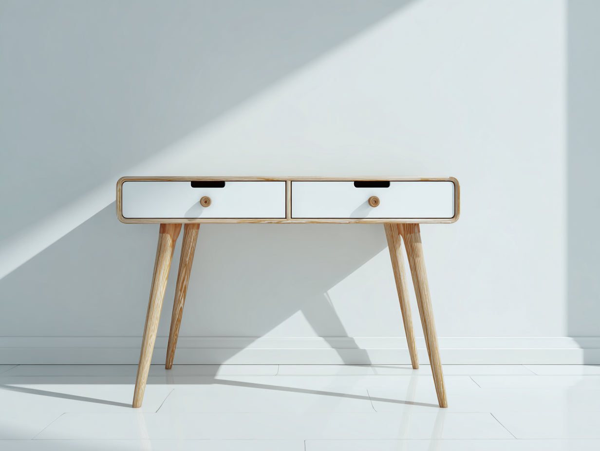 Mesas de oficina de madera natural y blanco 120x55x78 cm - con 2 cajones para despacho