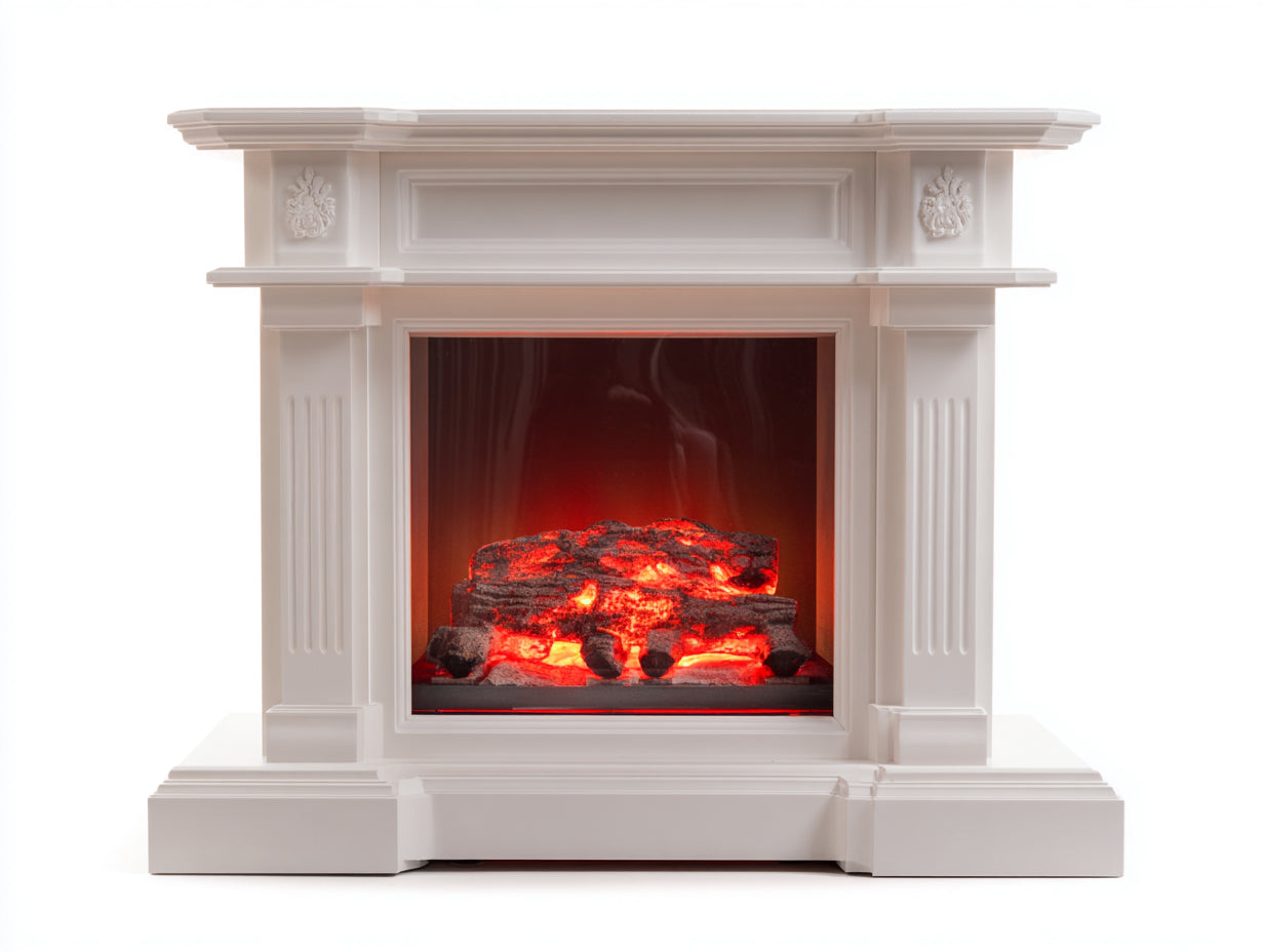 Chimeneas eléctricas con marco decorativo 118x32x98 cm - Blanco-Rojo - Diseño clásico con columnas