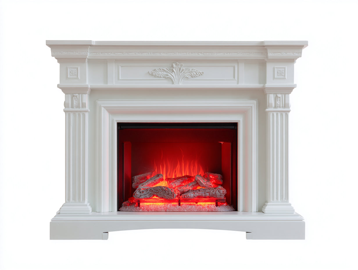 Chimeneas eléctricas de resina blanca con efecto de llama 140x35x100 cm - diseño clásico para salón