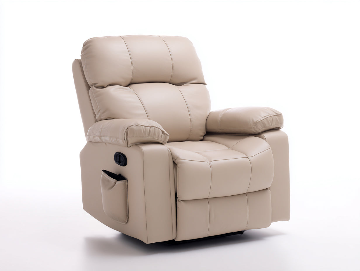 Sillones reclinables tapizados en cuero sintético 90x95x103 cm - Beige - Diseño acolchado con bolsillo lateral