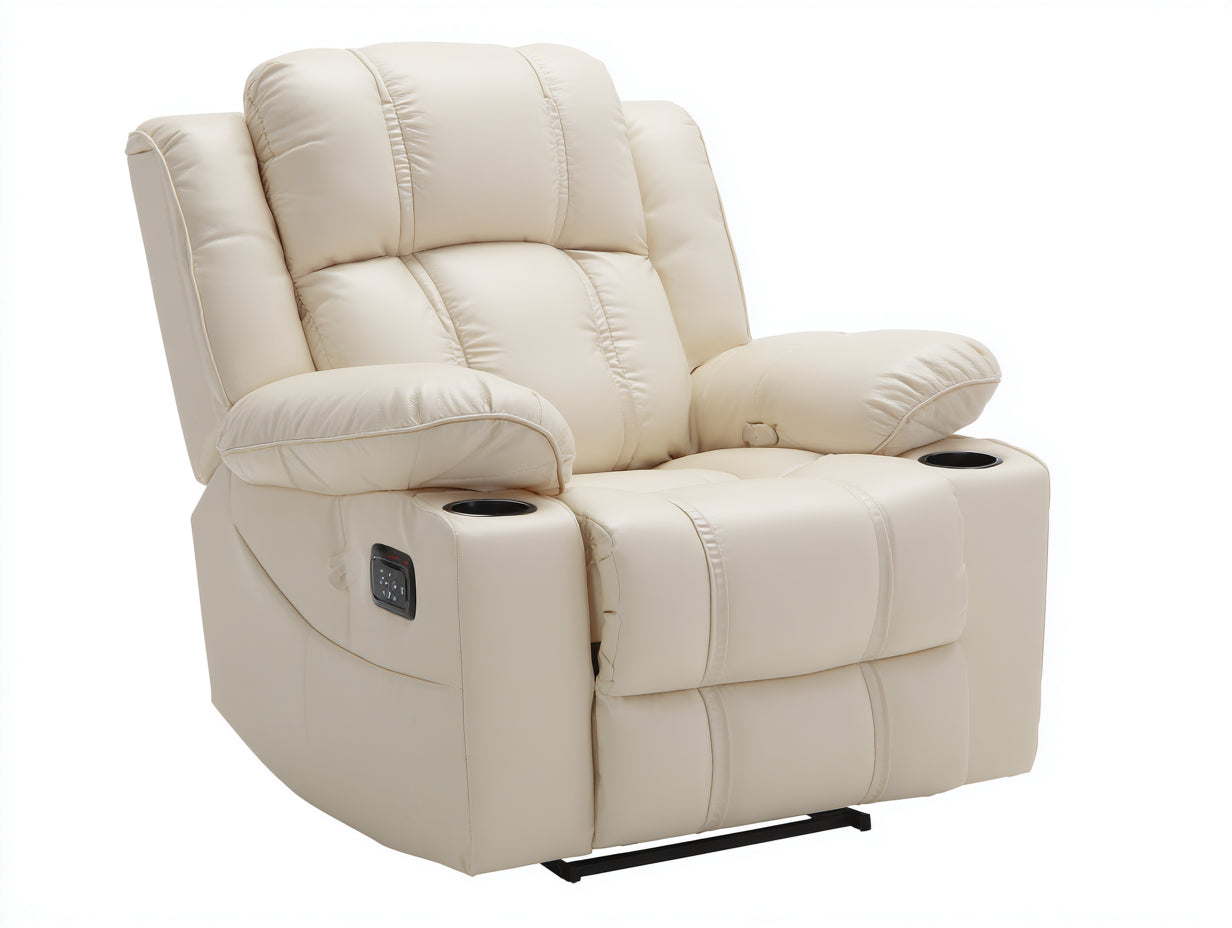 Sillones reclinables de piel sintética 93x95x104 cm - crema - diseño moderno con portavasos