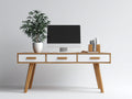 Mesas de oficina de madera 150x60x78 cm - Blanco y madera natural - Diseño nórdico para oficina