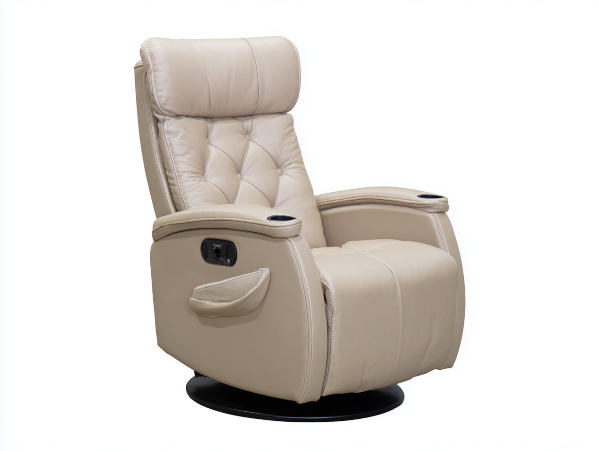 Sillones reclinables de cuero sintético beige con base giratoria 92x95x108 cm - diseño acolchado para salón