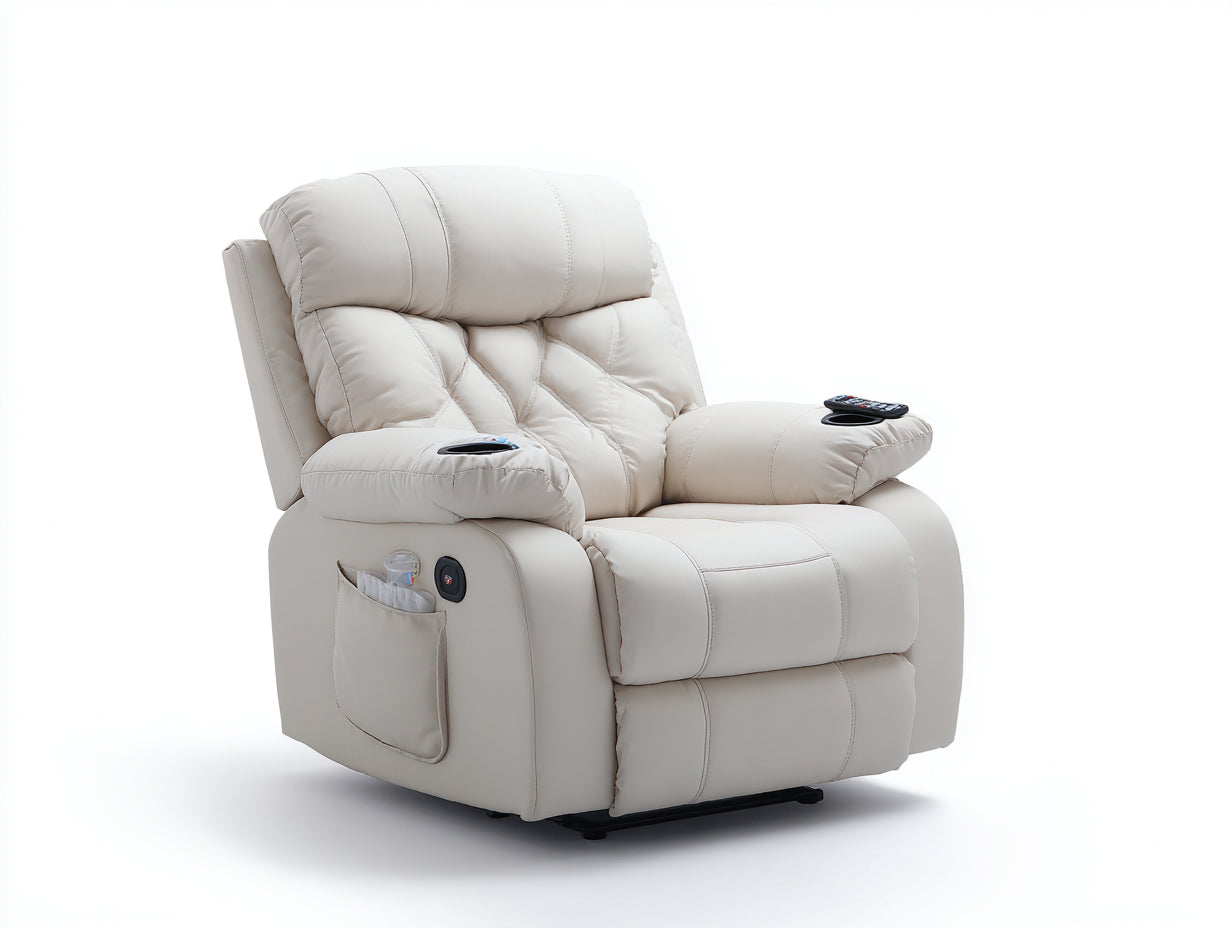 Sillones reclinables tapizado 95x92x105 cm - beige - diseño acolchado con mando