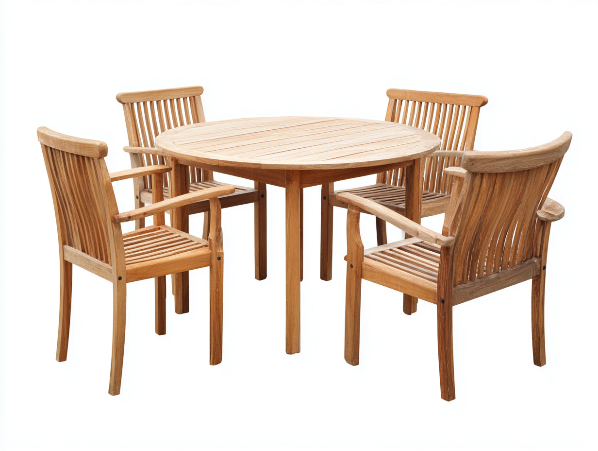 Conjuntos de comedor de jardín de madera 120x120x75 cm - Madera natural - Diseño clásico para exterior