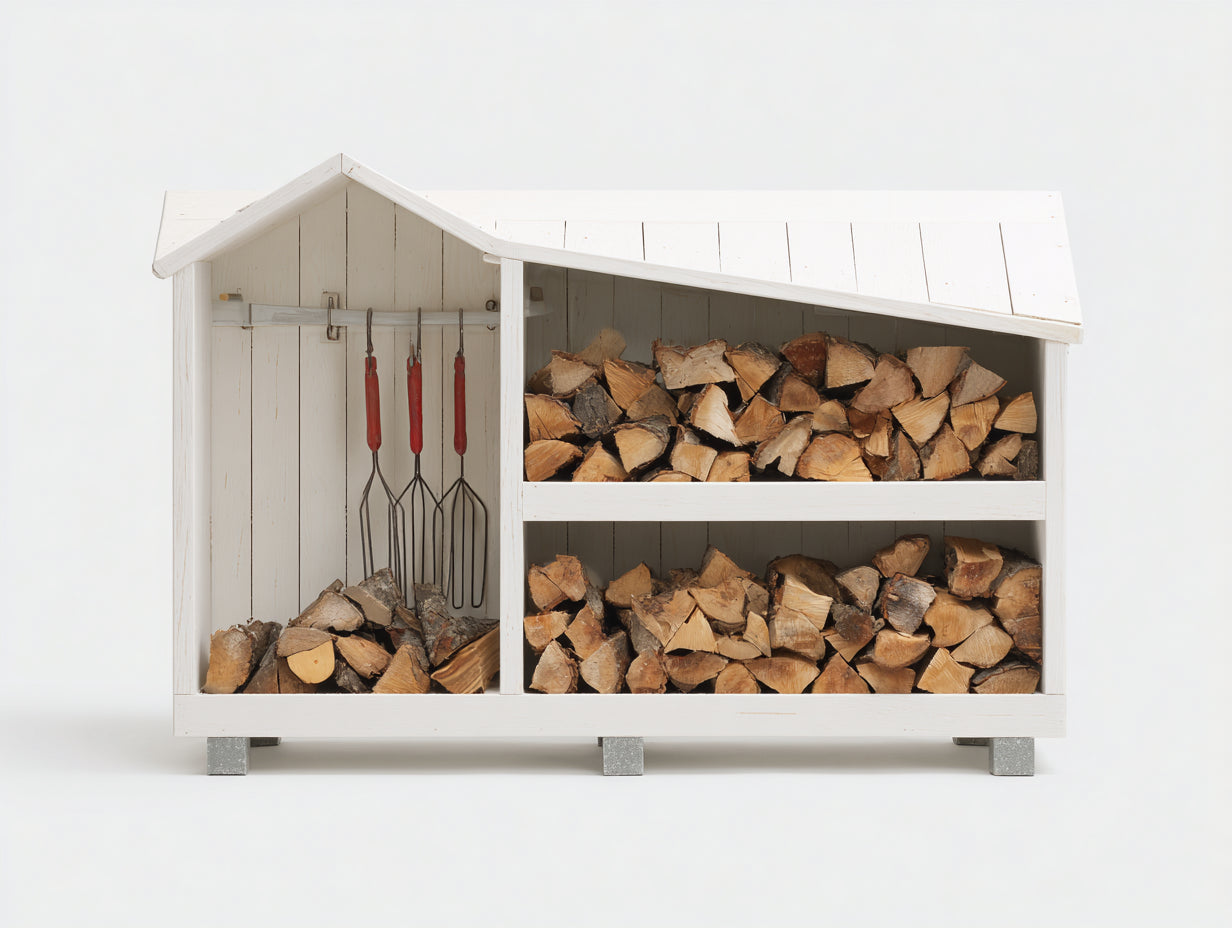 Leñero de jardín de madera 160x50x120 cm - Blanco - Diseño rústico para exterior