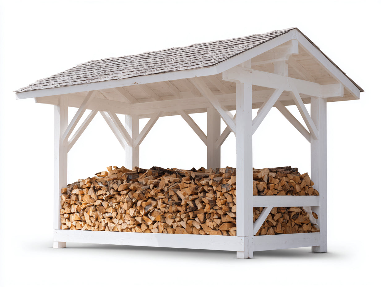 Leñero de jardín de madera 240x90x180 cm - Blanco y gris - Diseño rústico para exterior