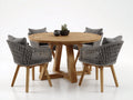 Conjuntos de comedor de jardín de madera y cuerda 120x120x75 cm - Madera natural y gris - Diseño moderno para exterior