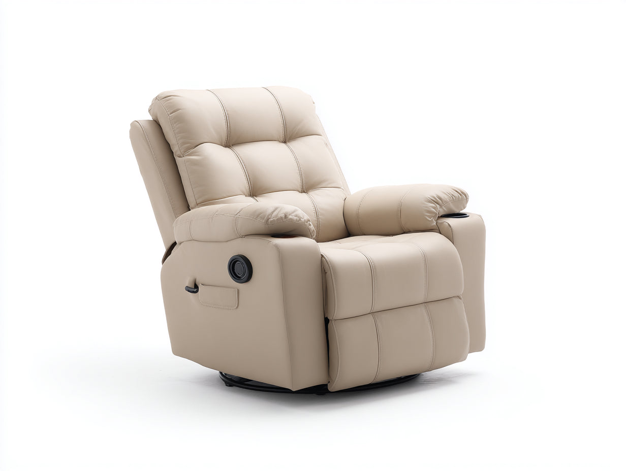 Sillones reclinables de cuero sintético beige con base giratoria 102x96x105 cm - diseño acolchado para salón